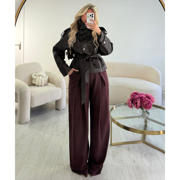 Pantalon barrel extra tall rayures bordeaux - DRESS DESIREE