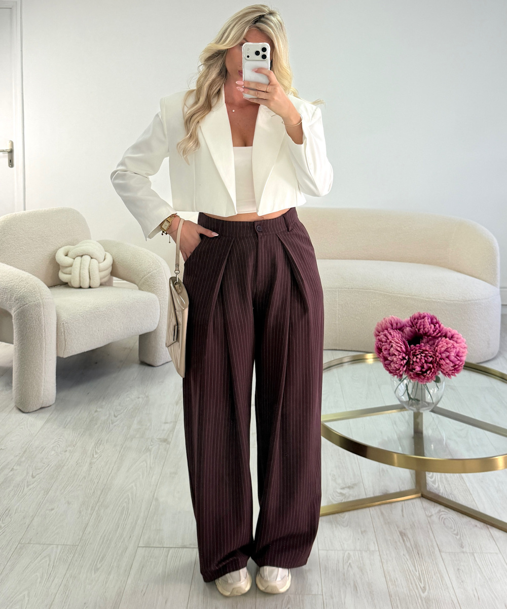 Pantalon barrel standard rayures bordeaux - DRESS DESIREE