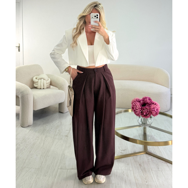 Pantalon barrel standard rayures bordeaux - DRESS DESIREE
