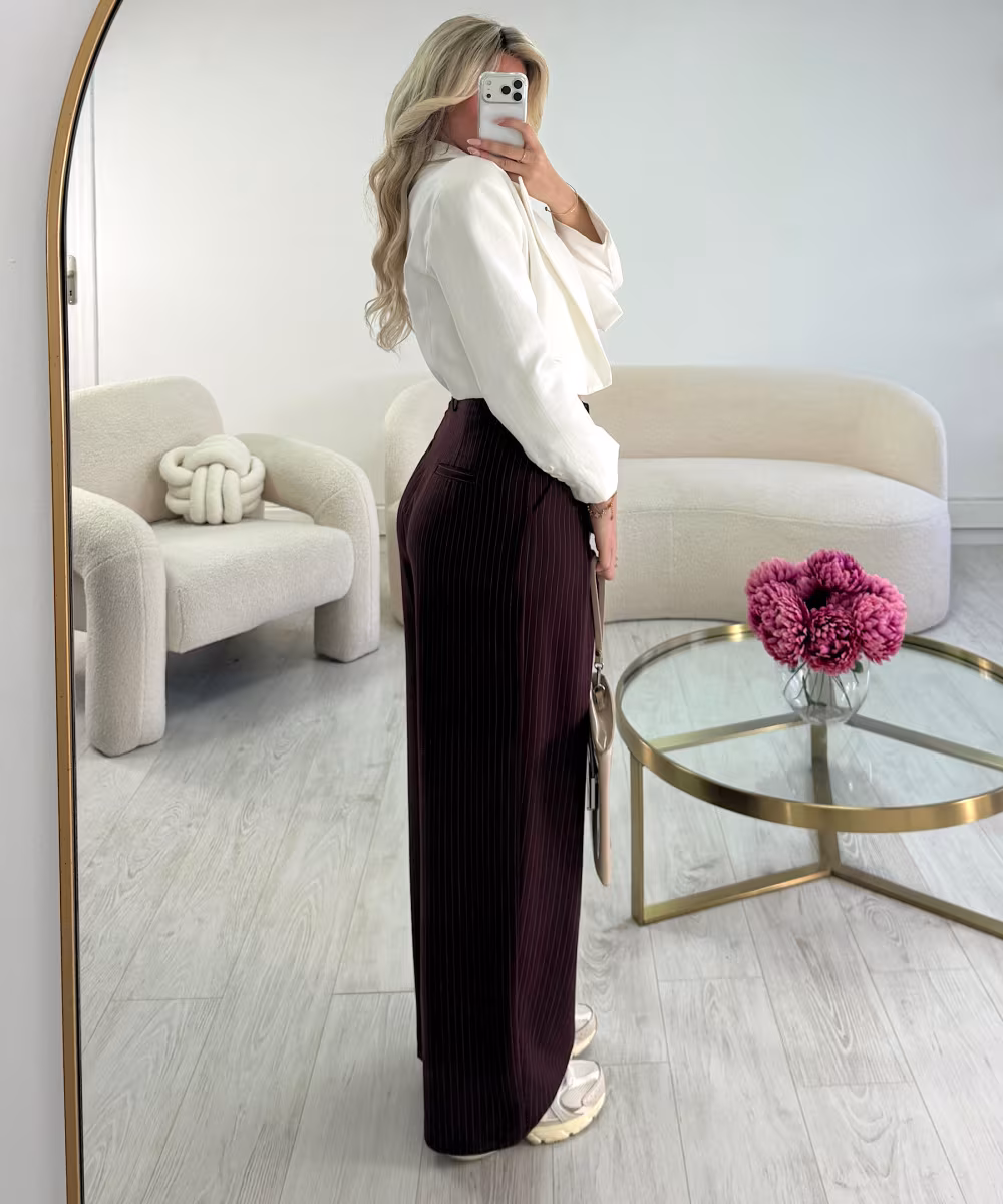 Pantalon barrel standard rayures bordeaux