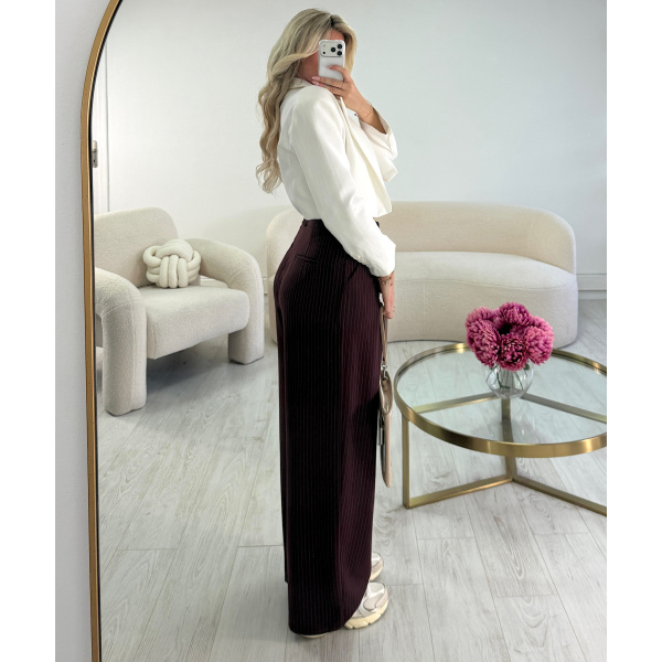 Pantalon barrel standard rayures bordeaux - DRESS DESIREE