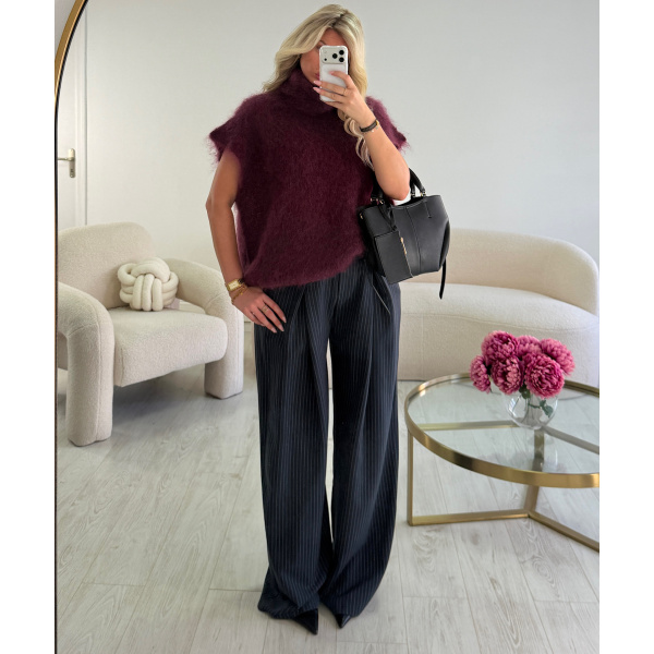 Pantalon barrel extra tall rayures bleu marine - DRESS DESIREE