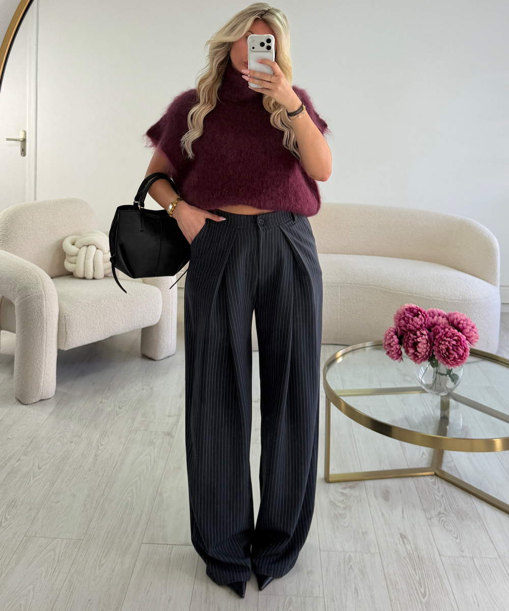 Pantalon barrel extra tall rayures bleu marine - DRESS DESIREE