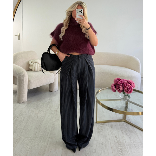 Pantalon barrel extra tall rayures bleu marine - DRESS DESIREE