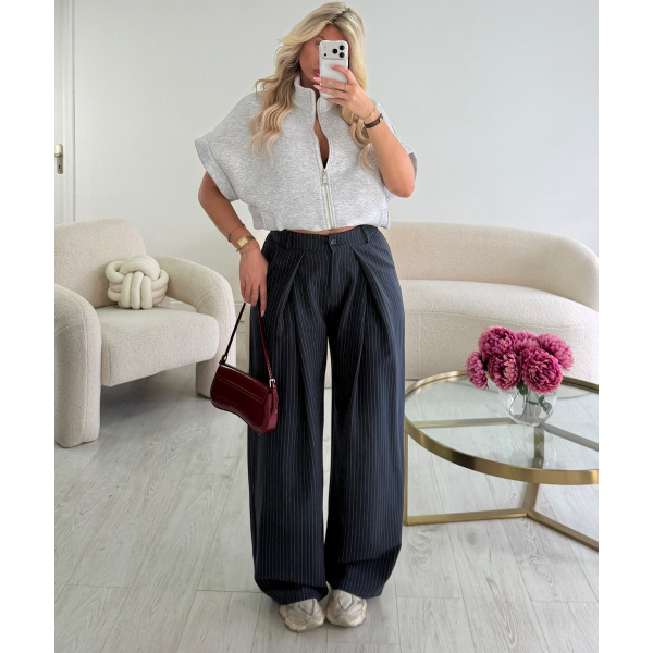 Pantalon barrel standard rayures bleu marine - DRESS DESIREE