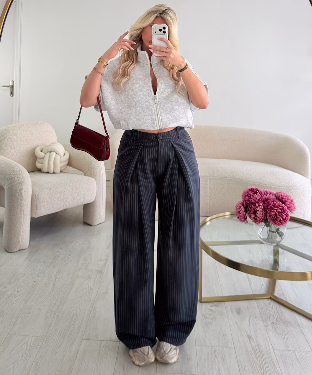 Pantalon barrel standard rayures bleu marine - DRESS DESIREE