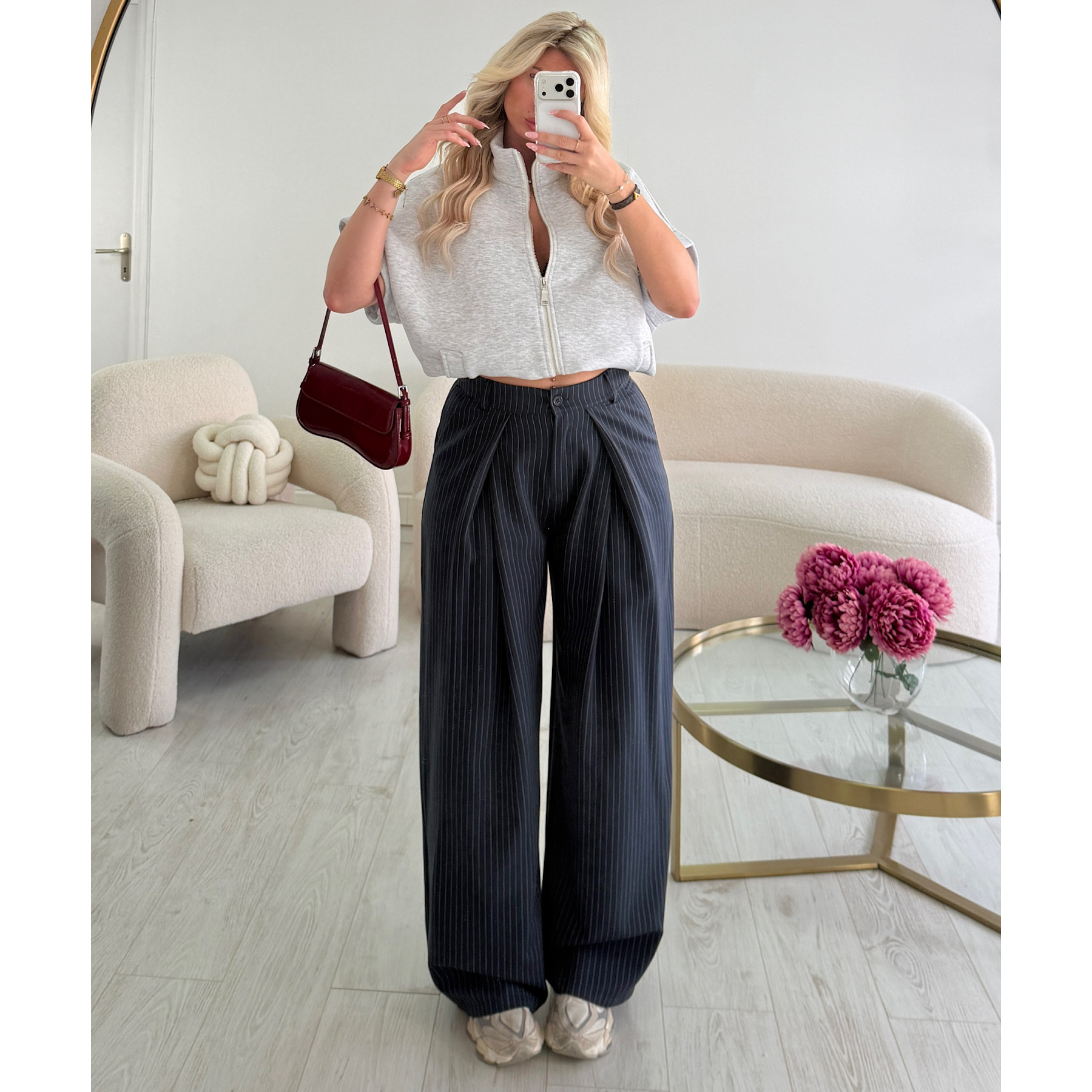 Pantalon barrel standard rayures bleu marine - DRESS DESIREE