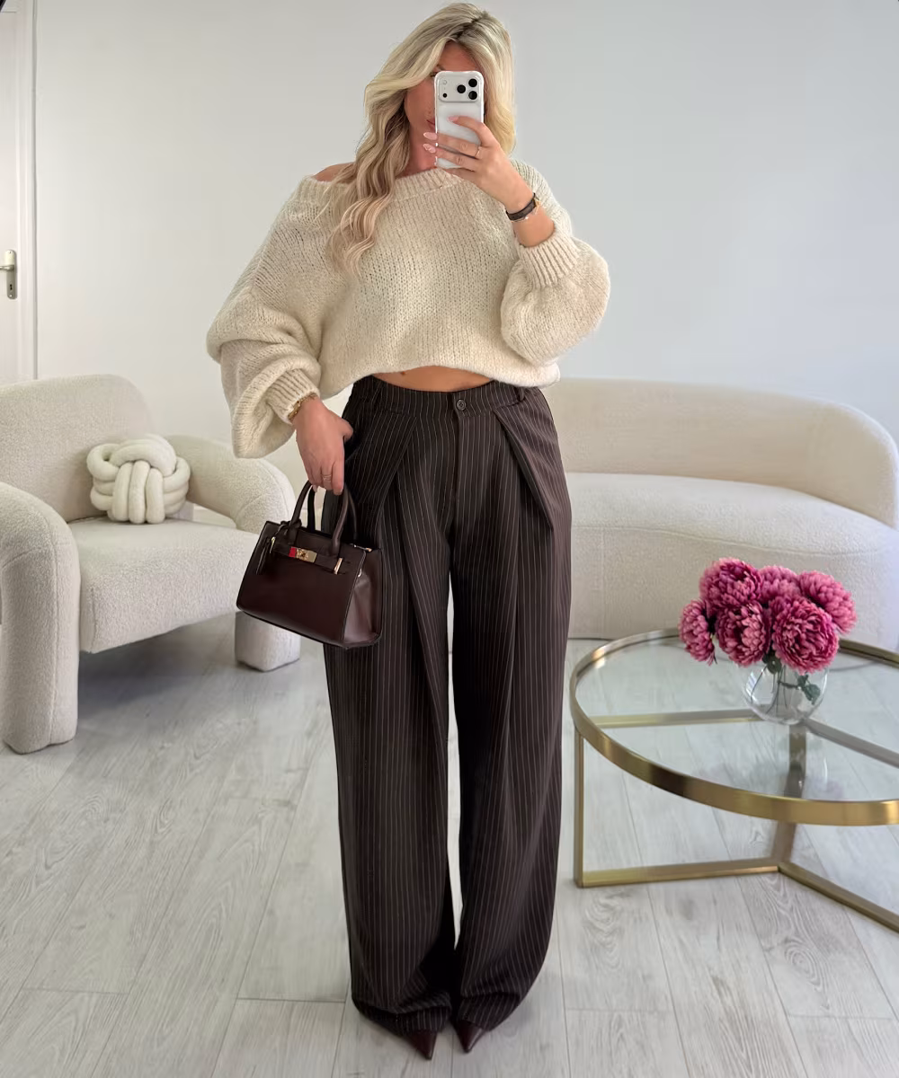 Pantalon barrel extra tall rayures choco - DRESS DESIREE