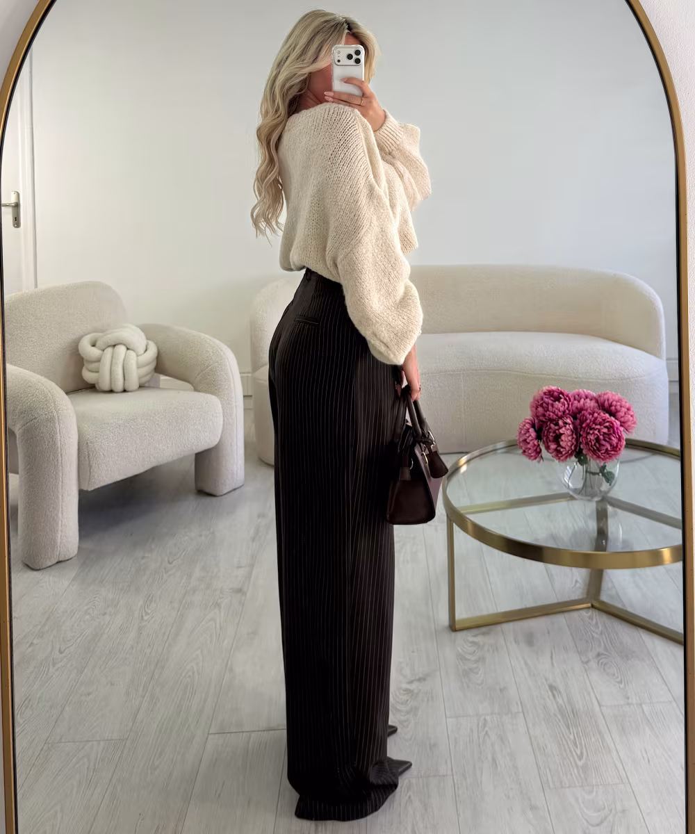 Pantalon barrel extra tall rayures choco