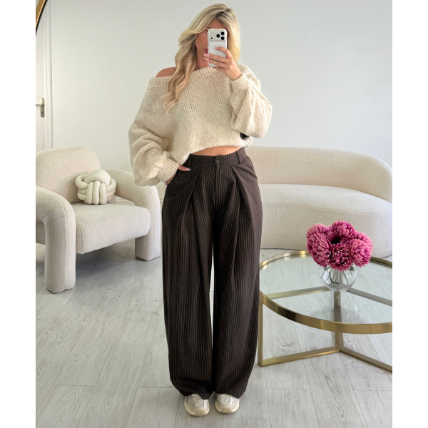 Standard Barrel Pants with Chocolate-Brown Stripes