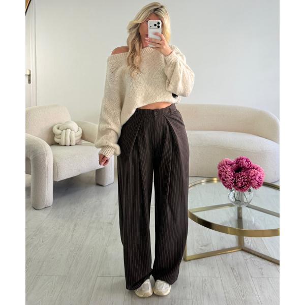 Pantalon barrel standard rayures choco - DRESS DESIREE