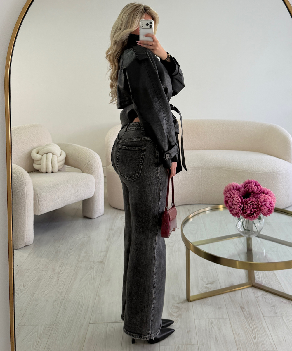 Jeans standard wide leg gris foncé