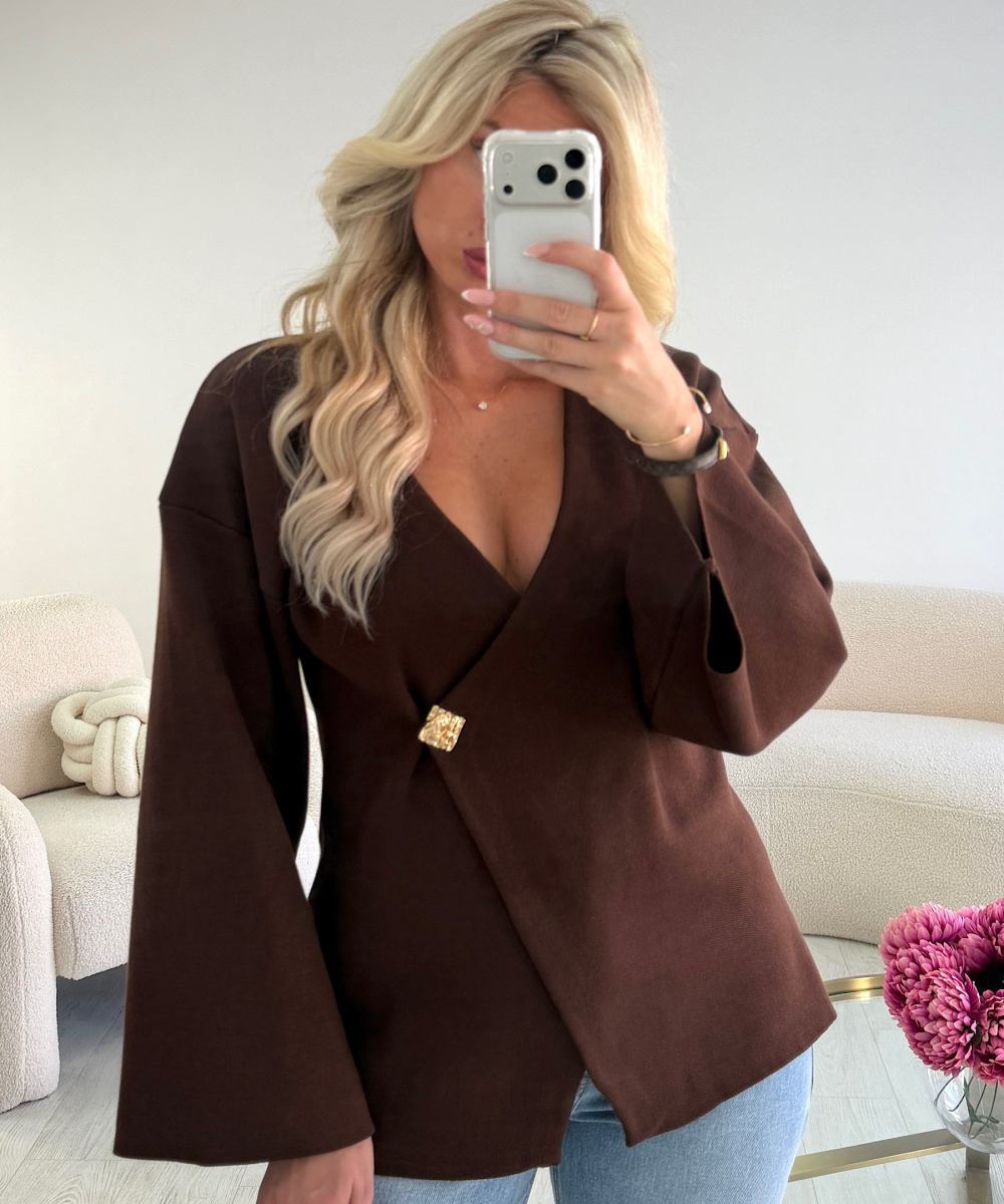 Pull épais choco détails dorés