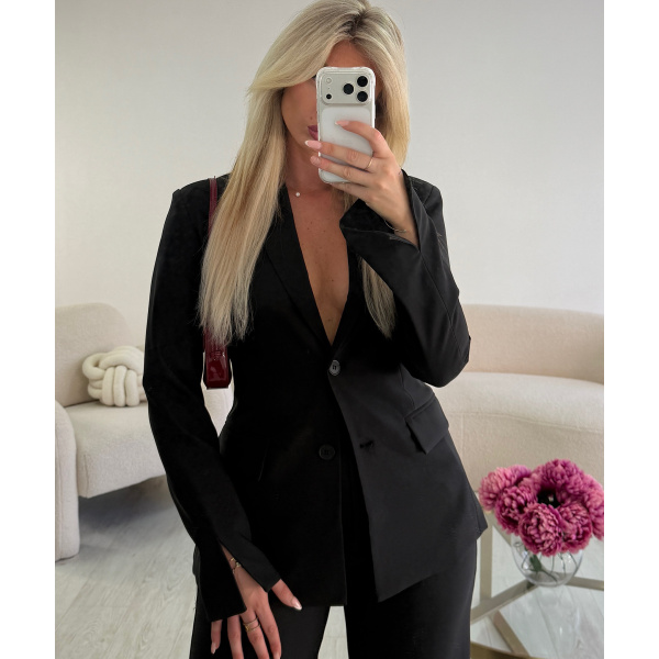 Structured black slit blazer - DRESS DESIREE