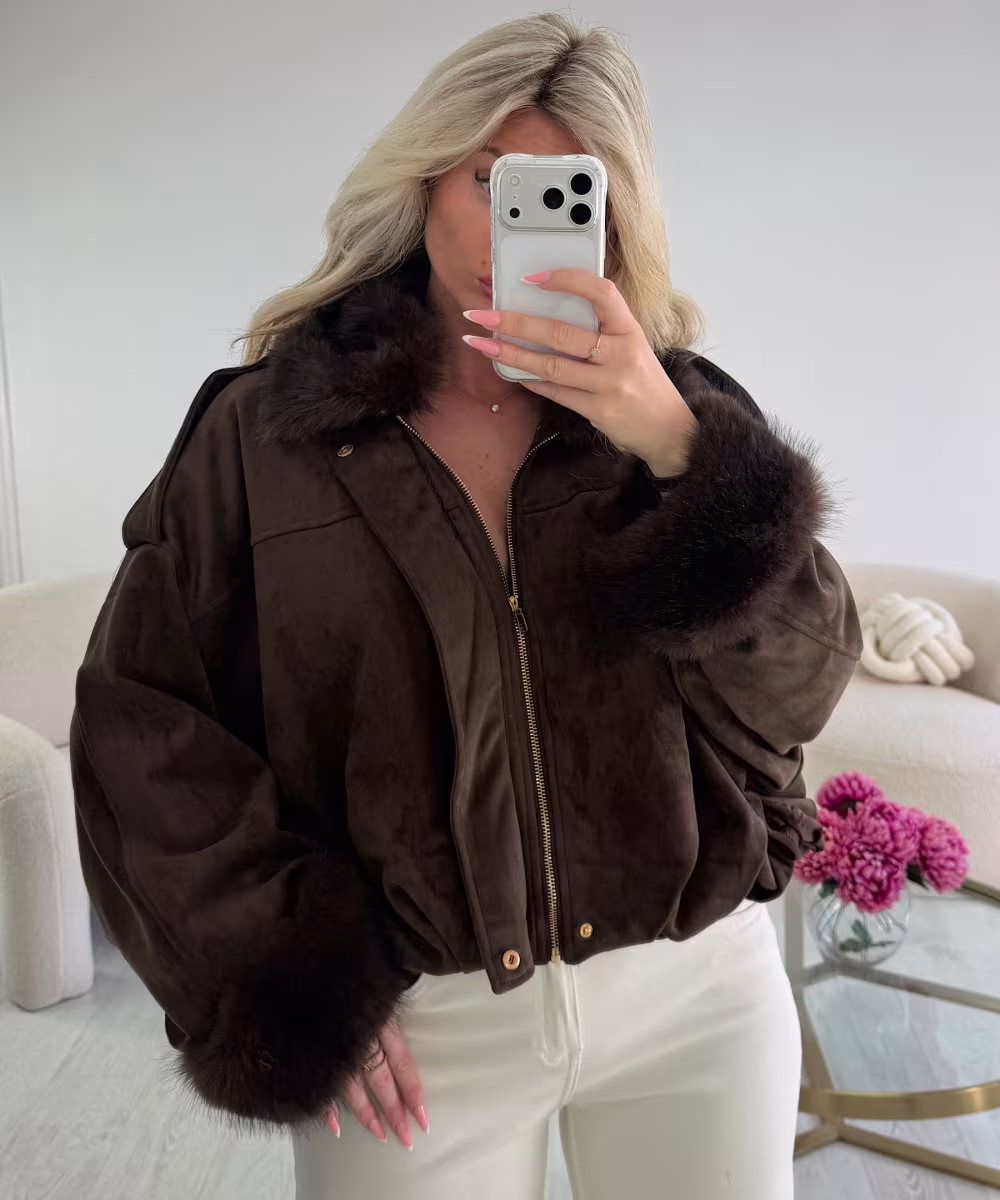 Bombers daim choco fourrure - DRESS DESIREE