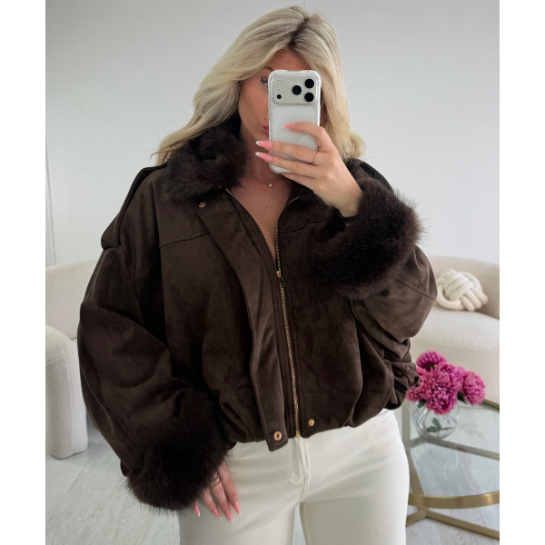 Bombers daim choco fourrure - DRESS DESIREE