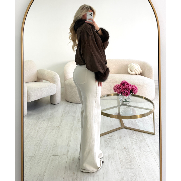 Choco suede bomber jacket with fur