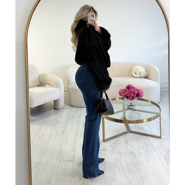 Black suede bomber jacket with fur