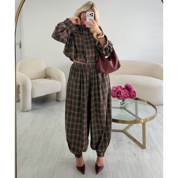 Chocolate check balloon pants set