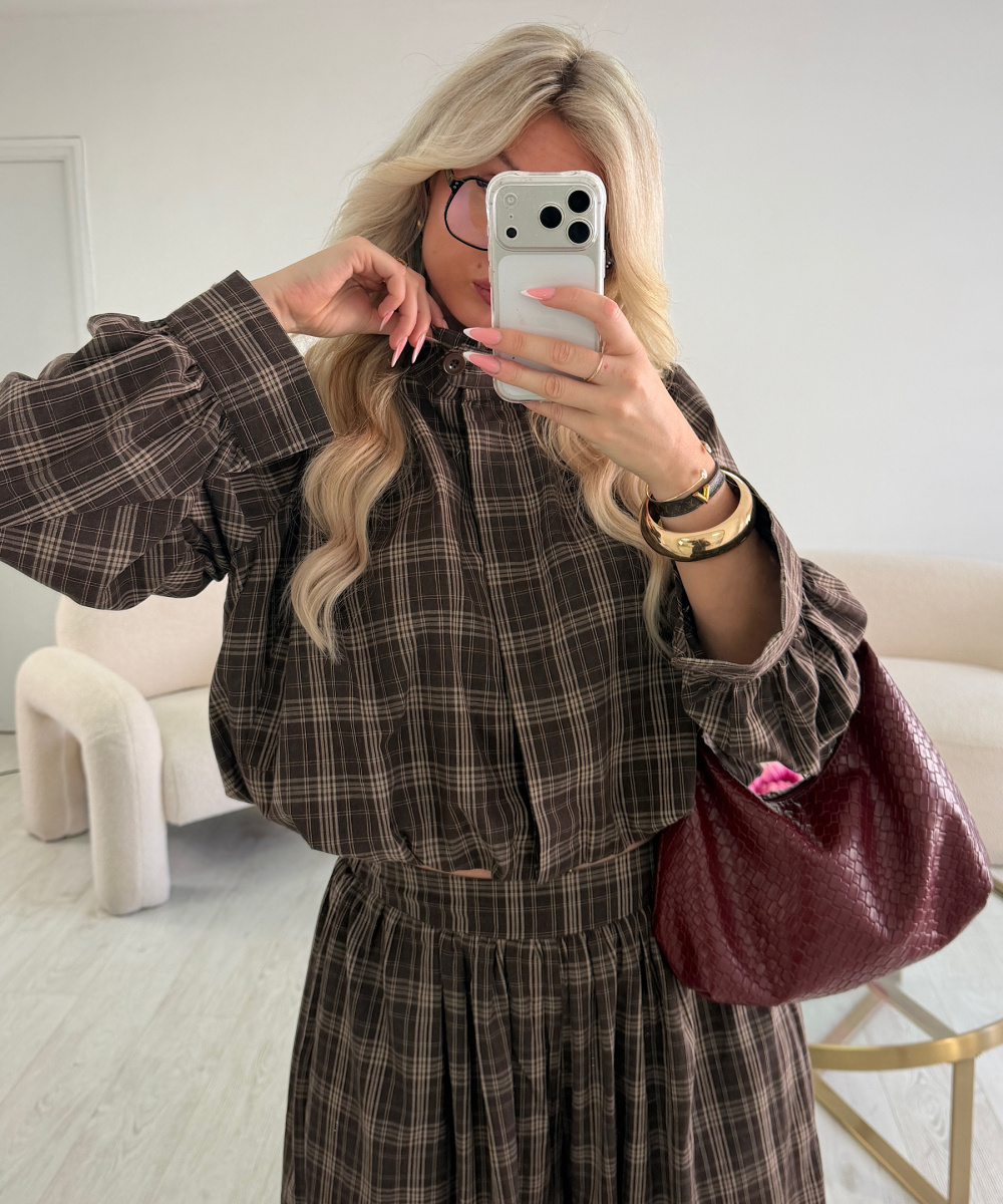 Chocolate check balloon pants set