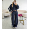 Casual plaid trousers with navy blue stripes