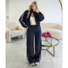 Casual plaid trousers with navy blue stripes