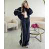 Casual plaid trousers with navy blue stripes