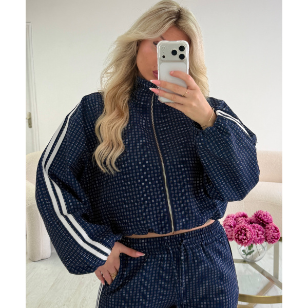 Navy blue checked bomber jackets