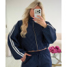 Navy blue checked bomber jackets