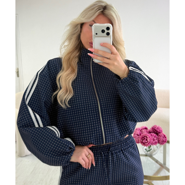 Navy blue checked bomber jackets