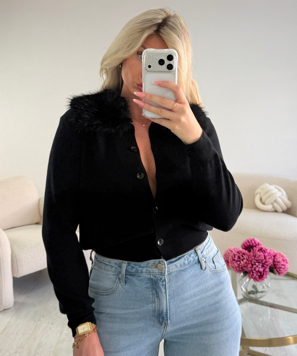 Black faux fur cardigan - DRESS DESIREE