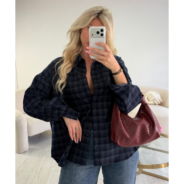 Navy blue checked shirt - DRESS DESIREE