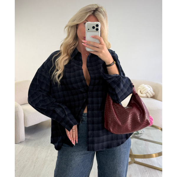Navy blue checked shirt - DRESS DESIREE