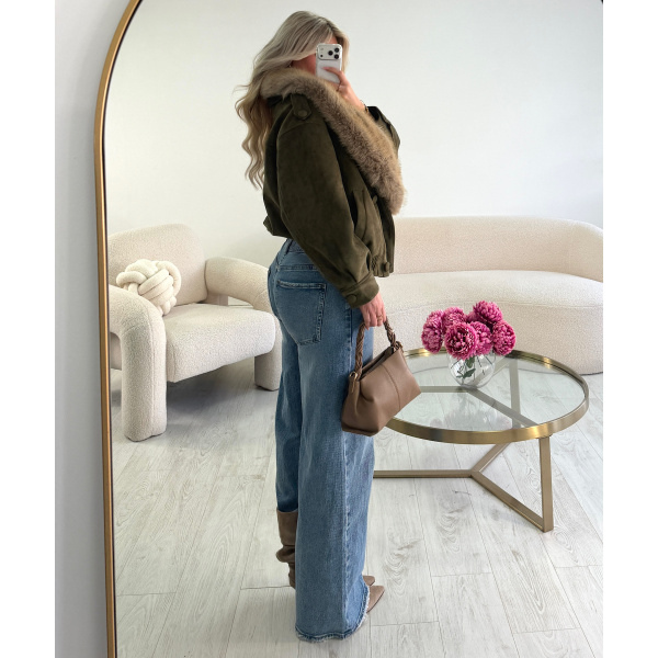 Veste daim kaki fourrure - DRESS DESIREE