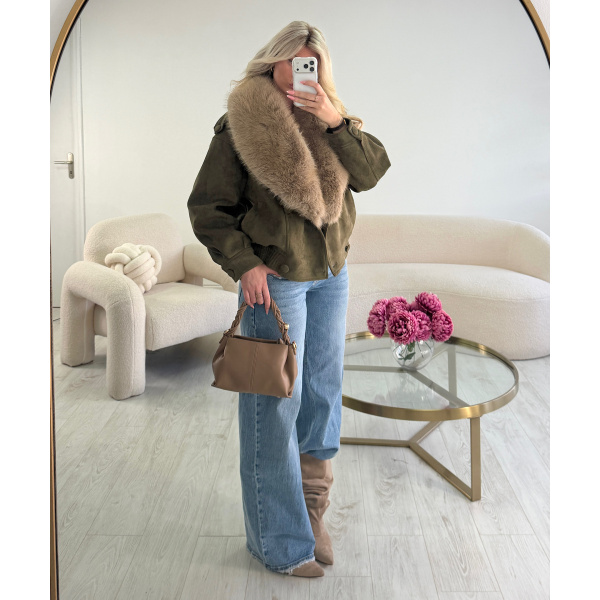 Veste daim kaki fourrure - DRESS DESIREE
