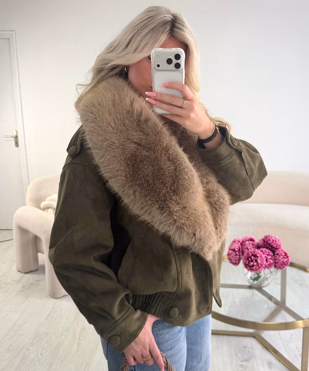 Bombers daim kaki fourrure