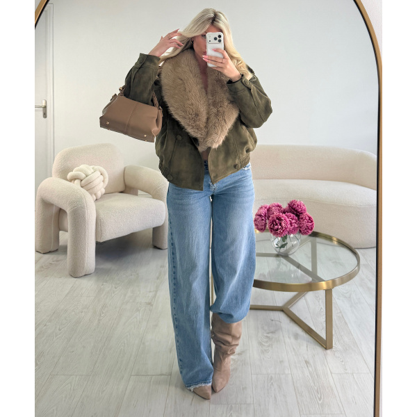 Veste daim kaki fourrure - DRESS DESIREE