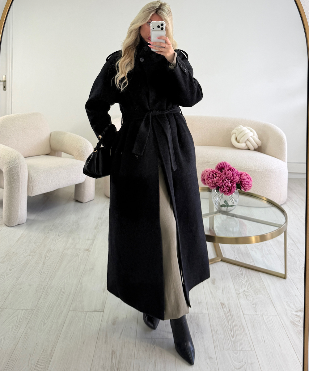 Long, thick black wool coat