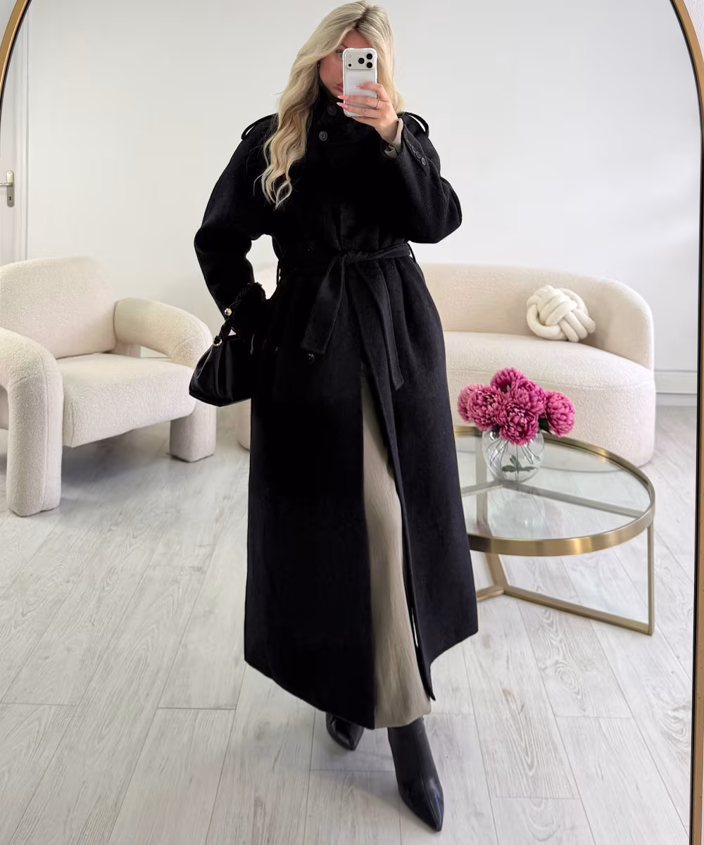 Manteau long laine épais noir