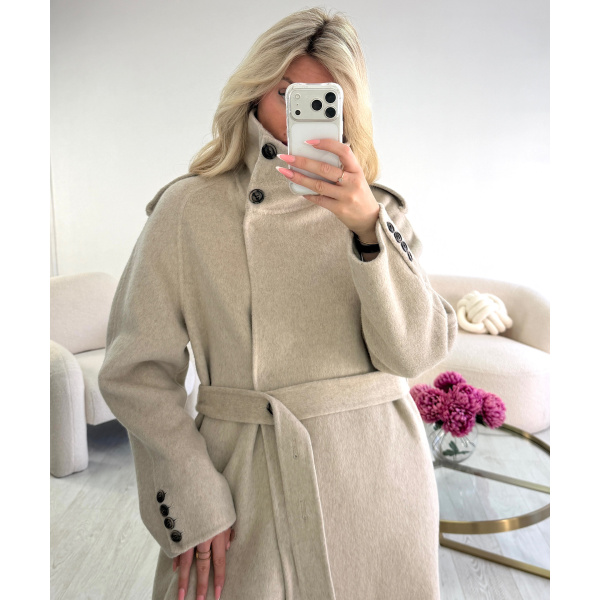 Long, thick beige wool coat - DRESS DESIREE