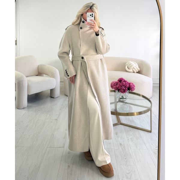 Long, thick beige wool coat - DRESS DESIREE