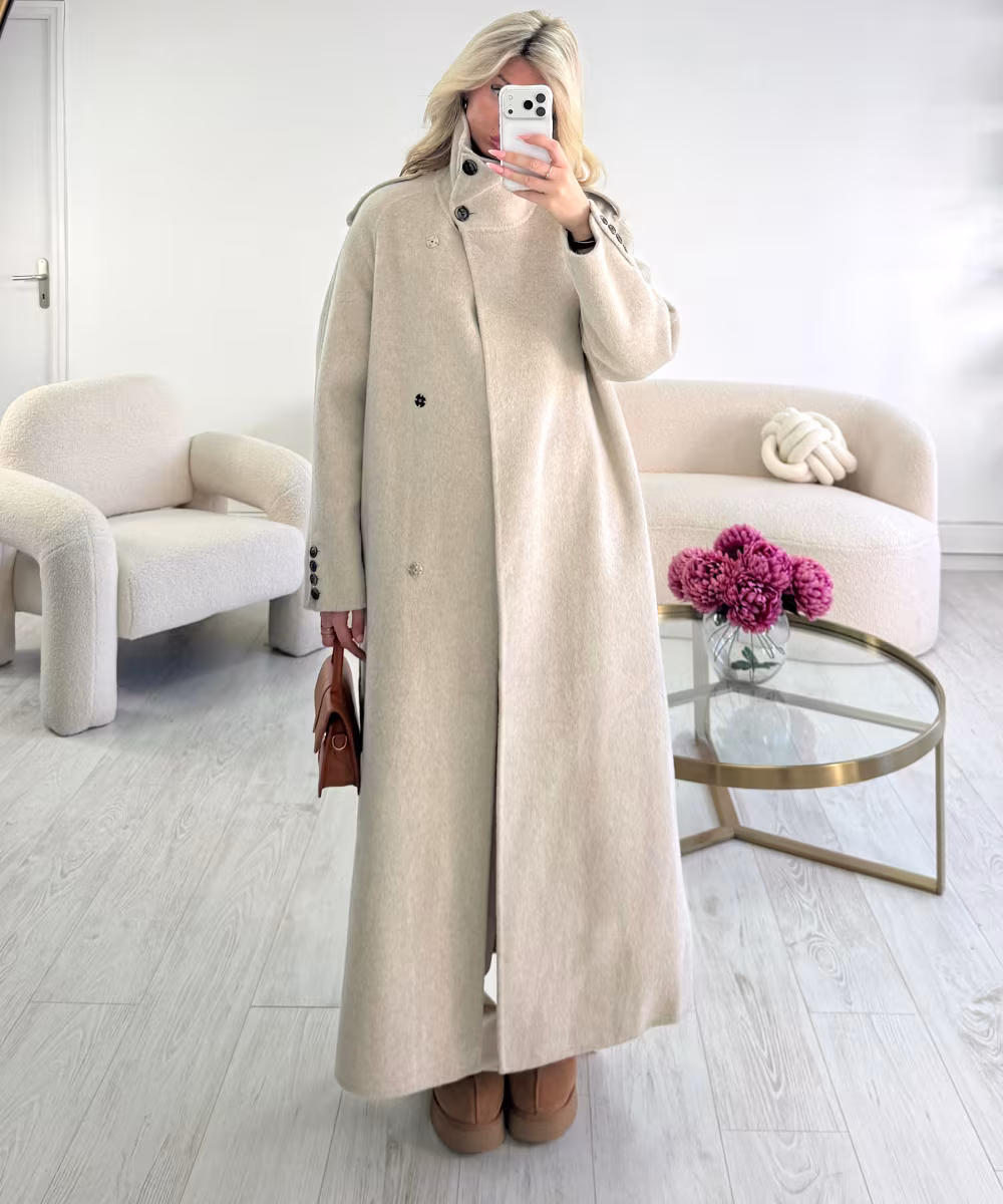 Manteau long laine épais crème