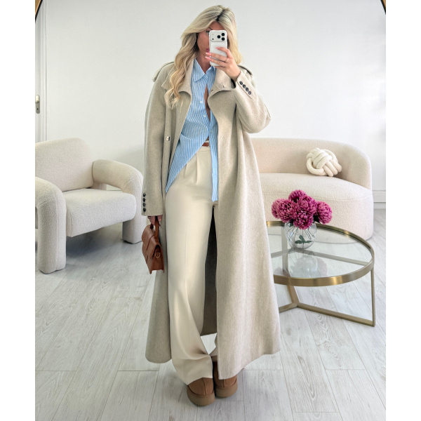 Long, thick beige wool coat - DRESS DESIREE