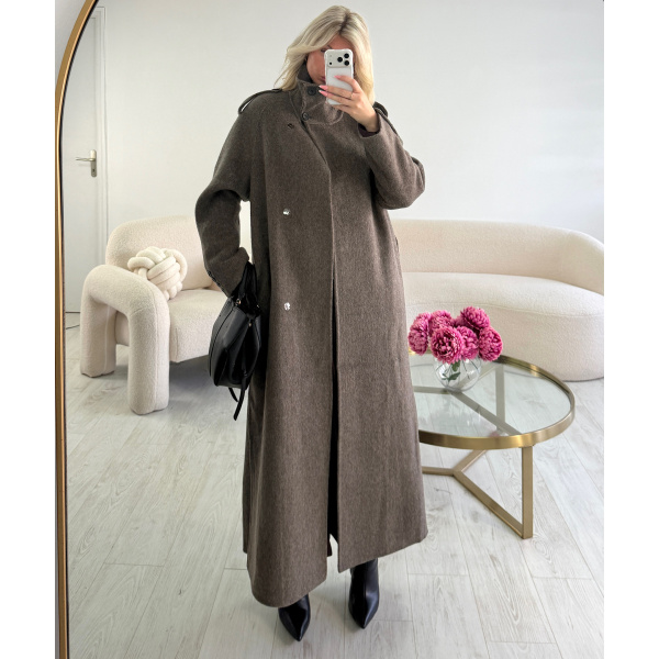 Long, thick taupe wool coat - DRESS DESIREE