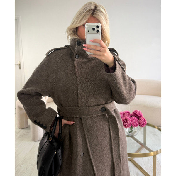 Manteau long laine épais taupe - DRESS DESIREE