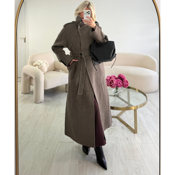 Long, thick taupe wool coat - DRESS DESIREE