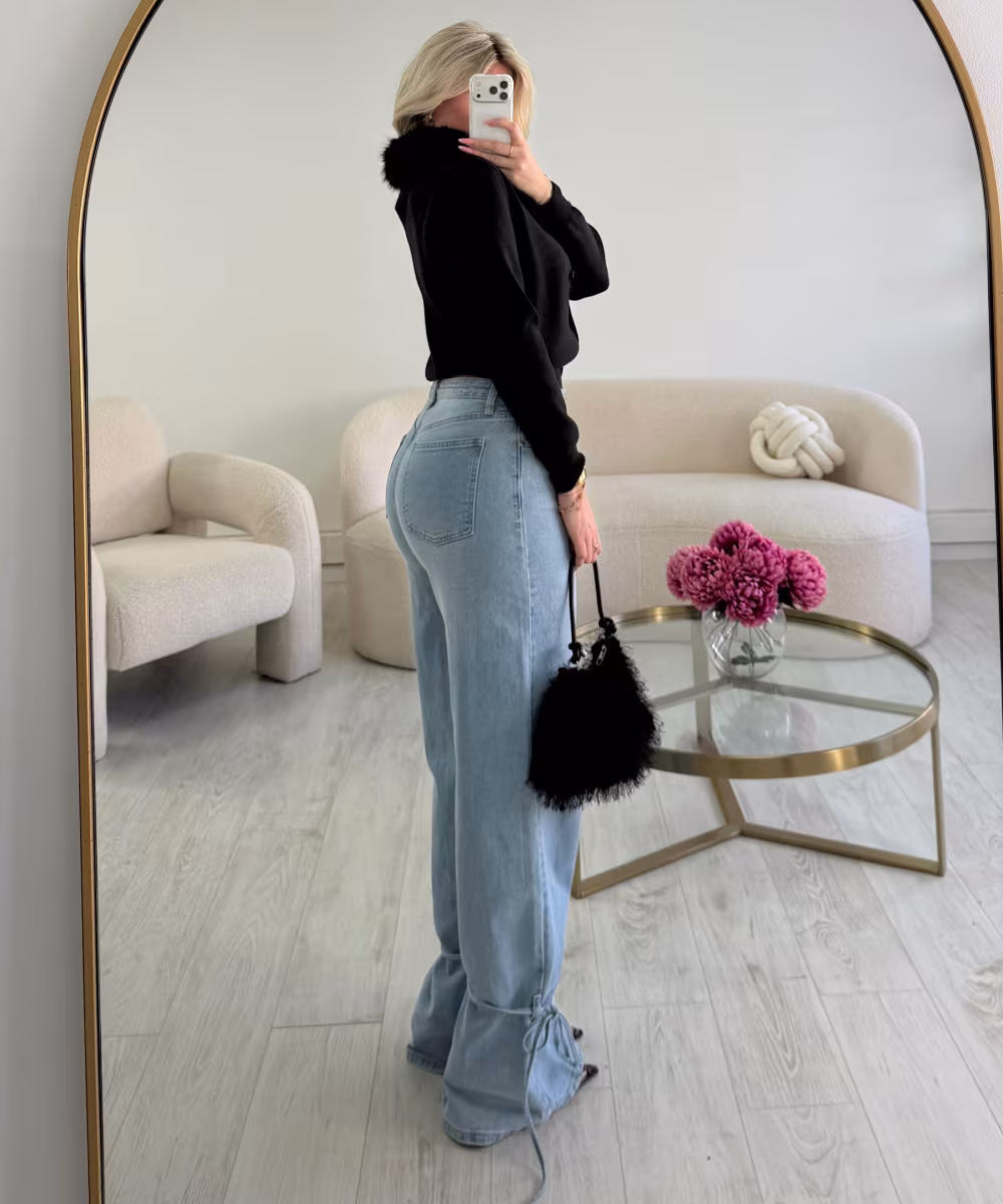 Jeans Tall laçage bleu