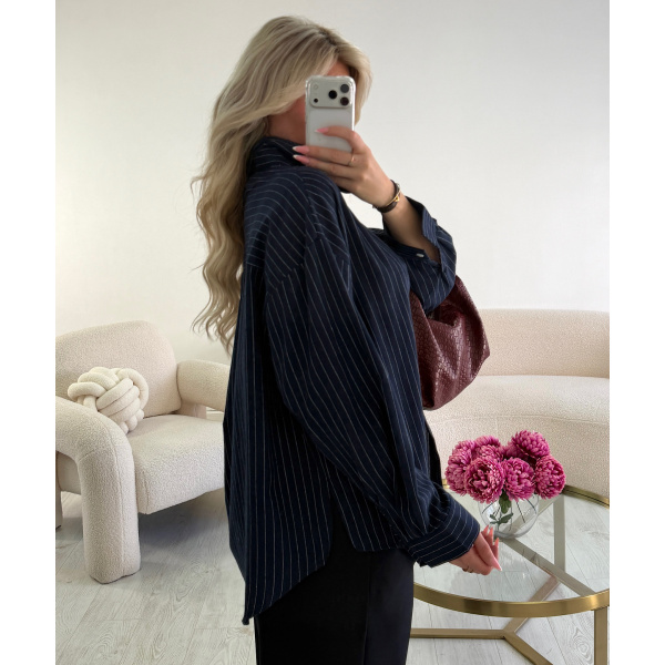 Navy blue striped double-breasted shirt - DRESS DESIREE