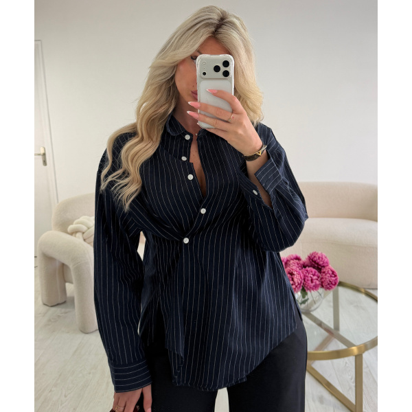 Chemise croisé rayures bleu marine  - DRESS DESIREE