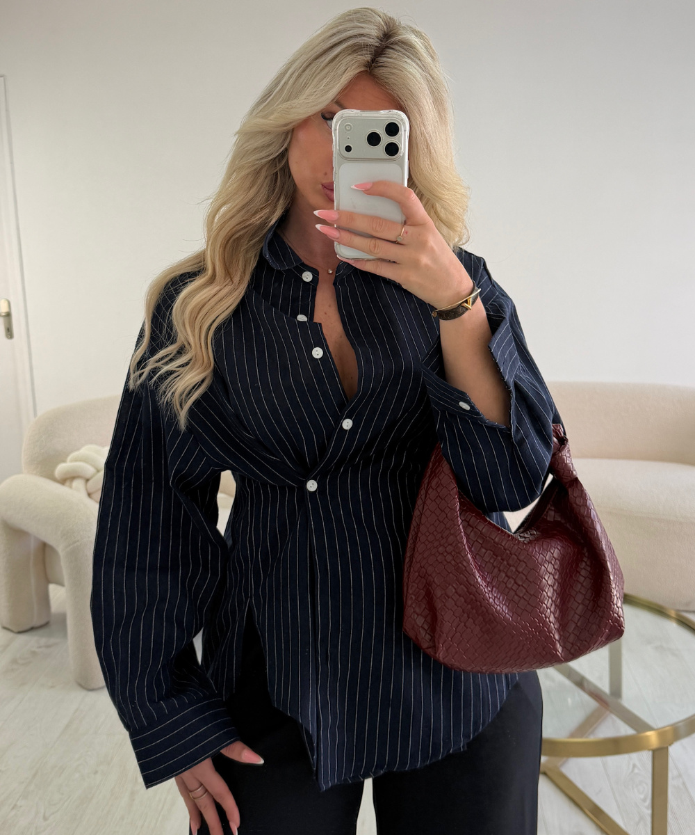 Chemise croisé rayures bleu marine  - DRESS DESIREE
